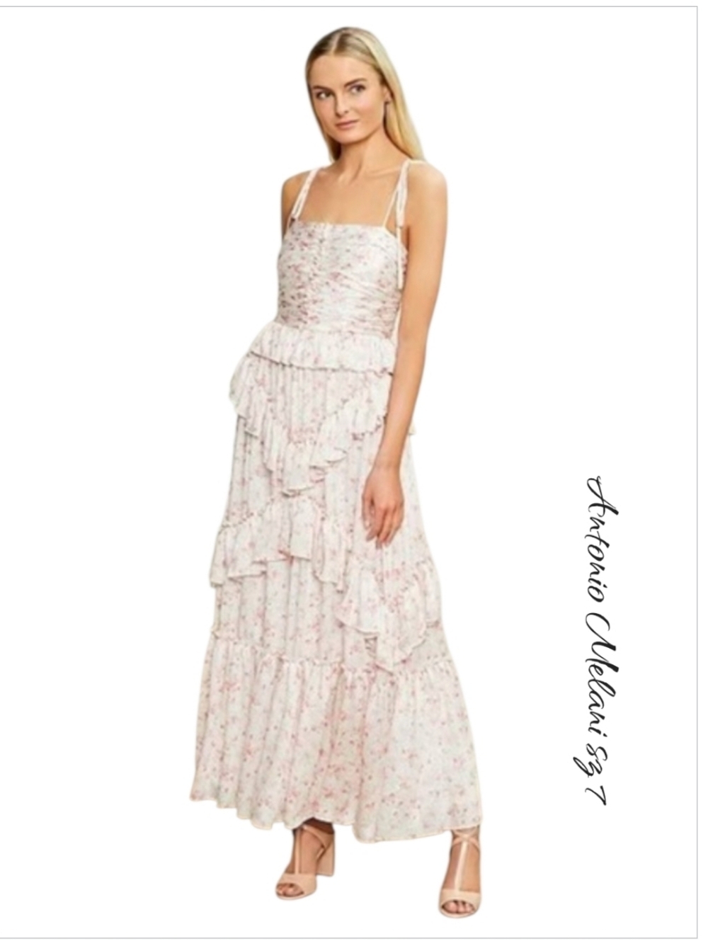 Antonio Melani Catalina Floral Chiffon Maxi Dress Pink Size 8